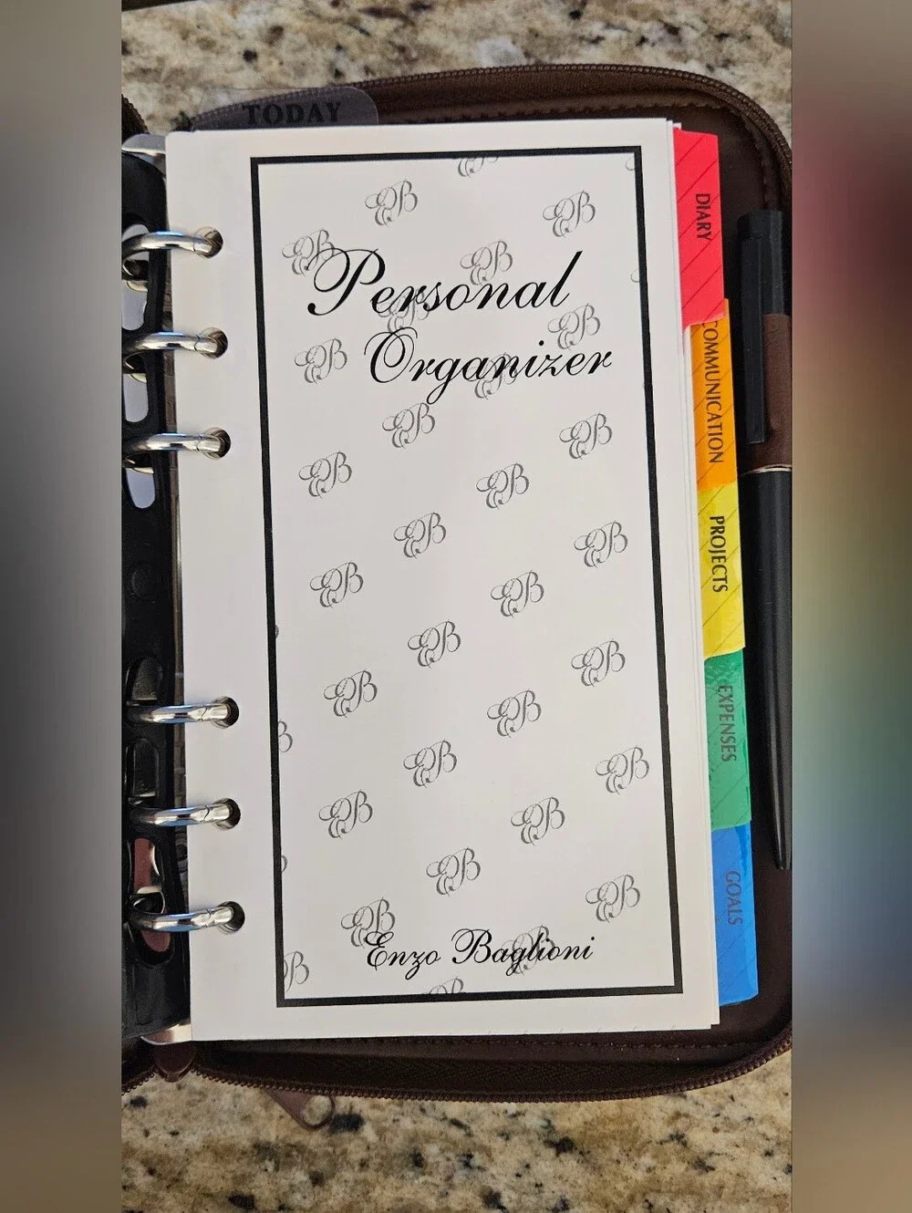 Enzo Baglioni Vintage Zippered 6-Ring Personal Organizer Planner - Brand New!
